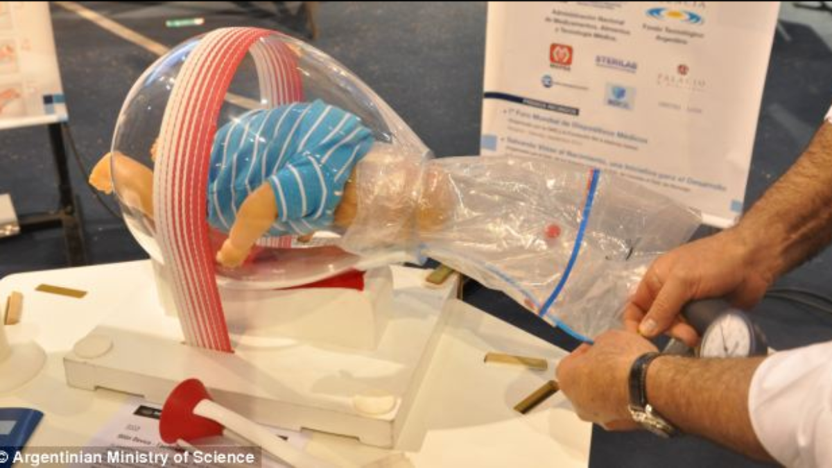 Man removes baby with a bag